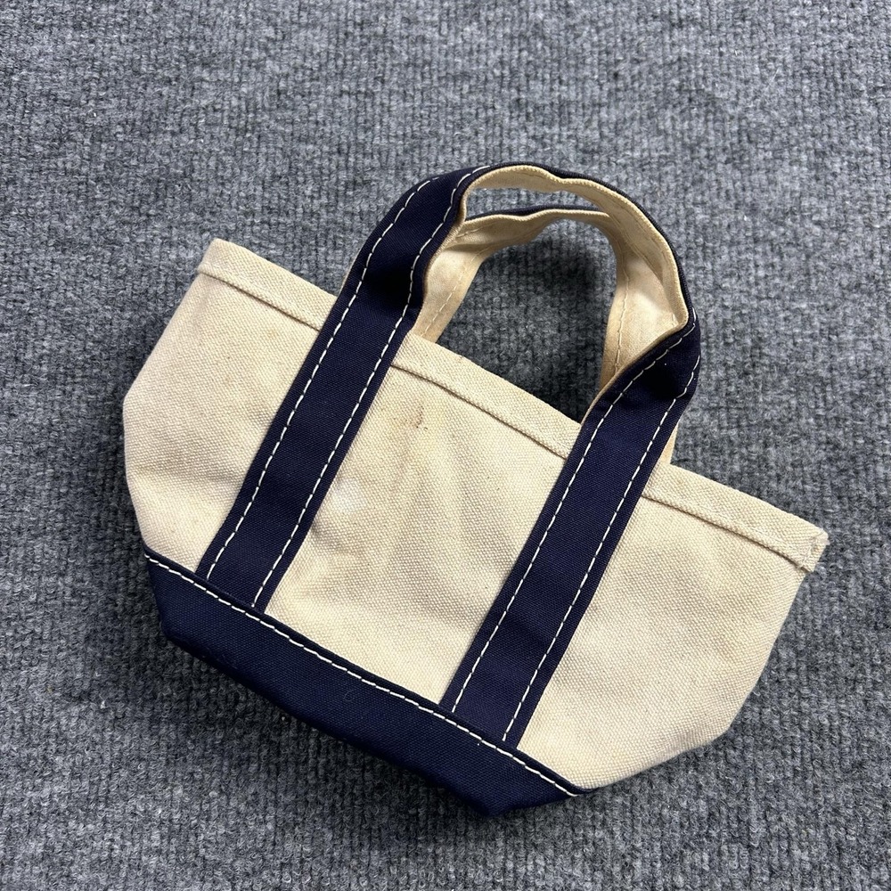 L.L.Bean Boat And Tote Bag Mini Natural Navy Canvas Blueberry Embroidered USA - Picture 3 of 8